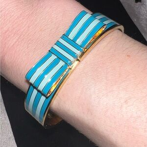 🩵 Coach Poppy Stripe Turquoise Blue & Gold Bow Women’s Bracelet Y2K coquette 🤍